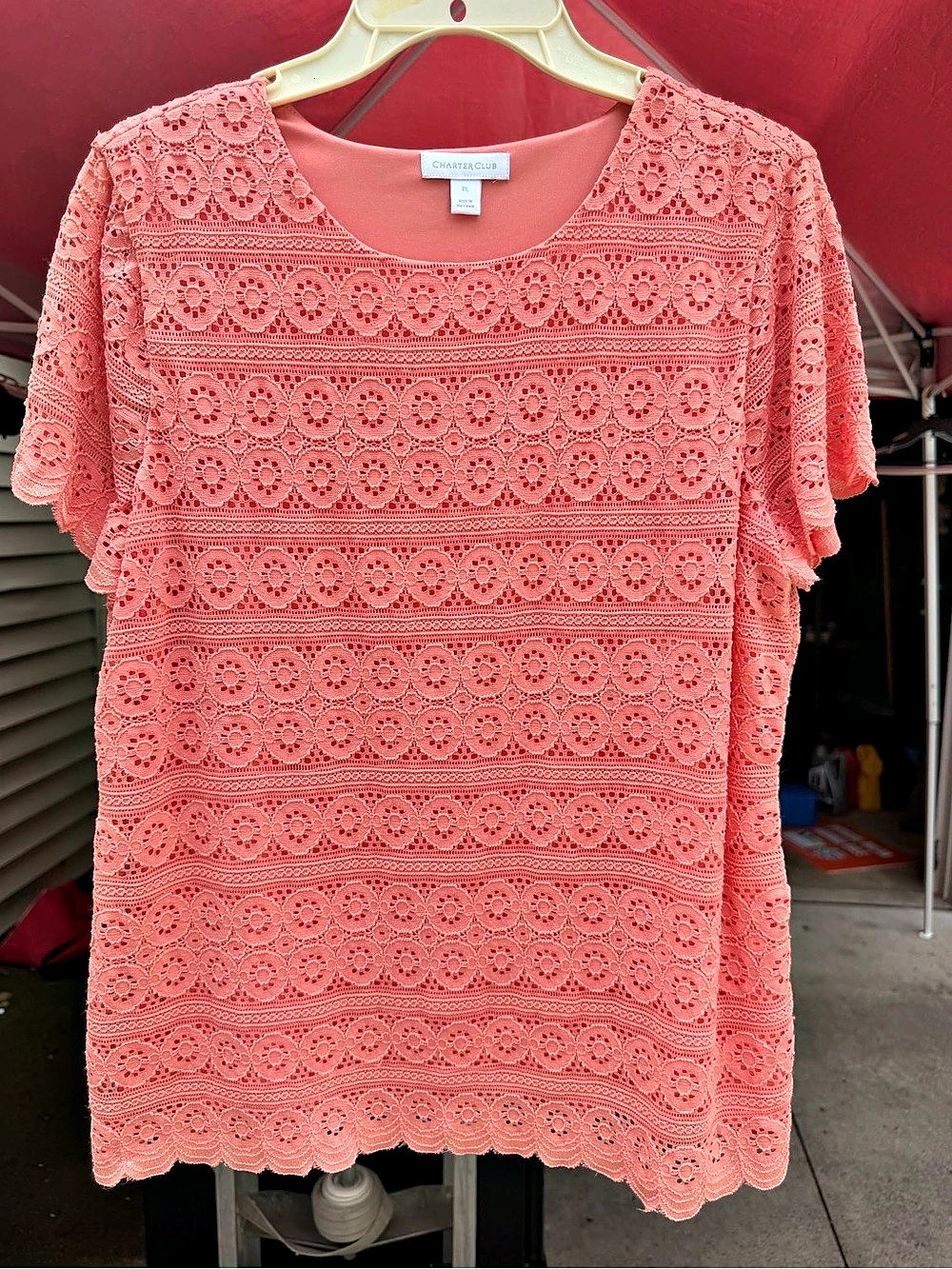 Charter Club Lace Short Sleeve Top in Pink Size PL Like New